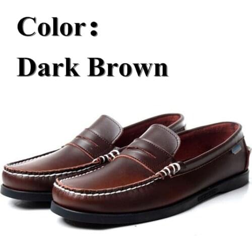 Men Genuine Nubuck Leather Docksides Casual Boat Shoes,Brand Flat Loafers For Homme Femme Red Brown Color X142