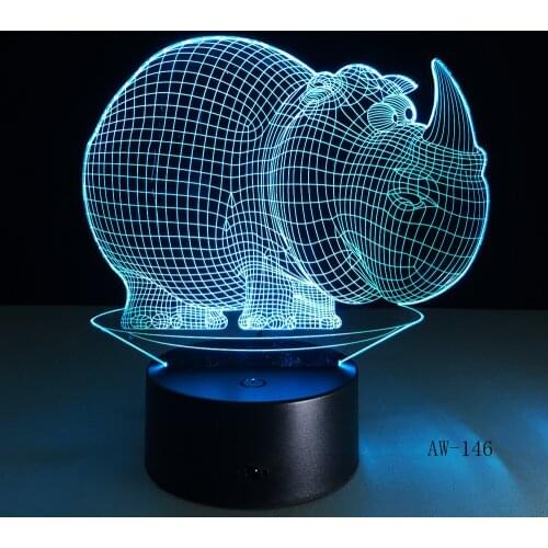 Rhinoceros NightLights 7 Colors Atmosphere 3D Table Lamp Kids Gift LED Touch Button USB Lampara Baby Sleep Lighting Decor AW-146