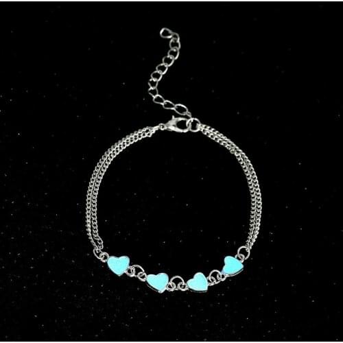 2019 New Fashionable Temperament Heart Shape Luminous Anklet Beach Resort Glowing in the Dark Charm Foot Accessories for Women