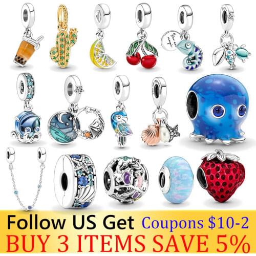 New Genuine 925 Sterling Silver Crab With Blue Zircon Fit Original Pandora Bracelet&Bangle Making Fashion DIY Jewelry For Women