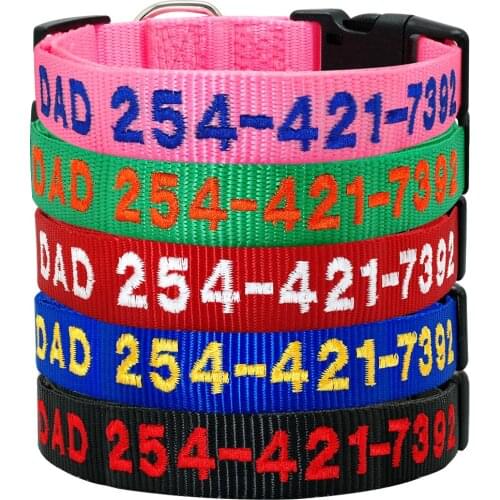 Dog Collar Personalized Embroidered Pet Dog Collars Nylon Custom Name Phone ID Tag Collar Adjustable For Small Medium Large Dogs