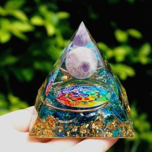 Pyramid Natural Crystal Sphere GemsStone Energy Reiki Chakra Ornaments for Home Office Bedroom Cabinets
