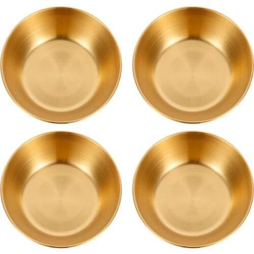 4pcs Appetizer Serving Tray Stainless Steel Sauce Dishes Spice Dish Plates Stainless Steel Round Small Dish Kitchen Sauce Dish