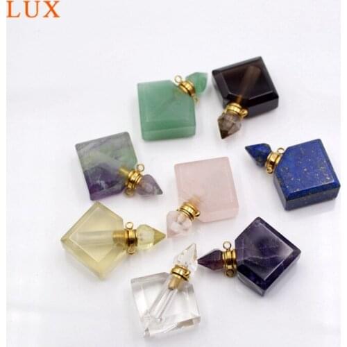 Natural gems-stone Perfume Bottle Pendant stainless steel Essential Oil Diffuser lapis fluorite amethysts healing crystal vial