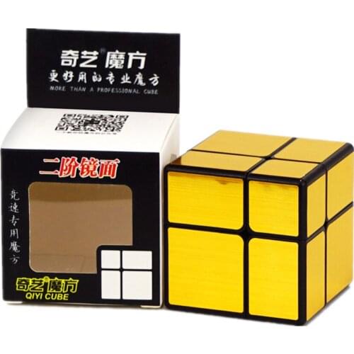 QiYi Mirror 2x2 Magic Cube Puzzle speed magic cube Golden/Silver Sticker Cube toys for children Classic toys