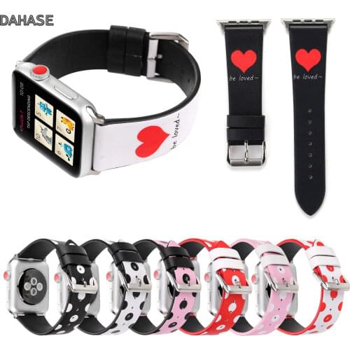 DAHASE Couple Love Heart Leather Watch Strap for Apple Watch Band Series 1/2/3/4/5 Dots Replacement Bracelet 38 40 42 44mm