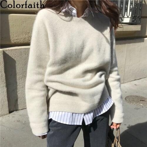 Colorfaith New 2020 Autumn Winter Womens Sweaters Pullovers Warm Minimalist Korean Oversize Pink Solid Lady Jumpers SW1119JX