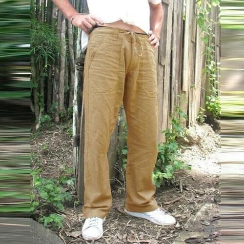 Vintage casual pants loose linen pockets Straight pants beach Yoga gym baggy pants with drawstring Plus size solid color