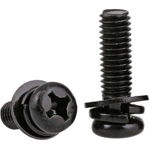 Wkooa Steel Black SEMS Screws Pan Head Phillips Drive M3 M4 M5 M6