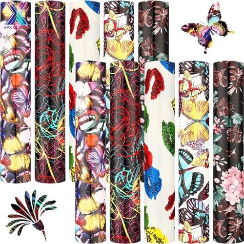 XFX HTV Free Shipping Cricut Vinyl 10 Pieces 12X10"IN Flower Pattern Heat Transfer Vinyl Iron on HTV Butterfly Premium HTV DIY