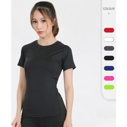 Womens tight-fitting PRO sports fitness yoga training running, wicking and quick-drying short-sleeved T-shirt stretch clothes