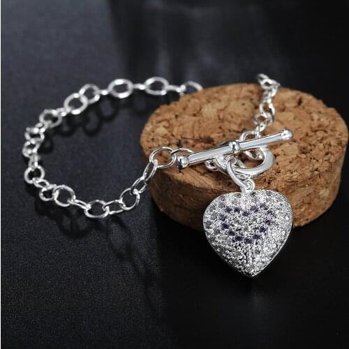 Hot Noble crystal heart pendant 925 sterling silver Bracelet for woman Luxury fashion jewelry Wedding party Holiday gift