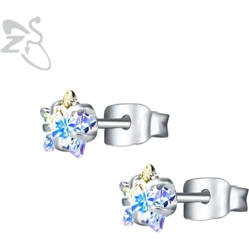 ZS 1 Pair Star Ear Studs CZ Crystal Stud Earrings Rhinestone Helix Cartilage Studs Stainless Steel Earrings Zircon Oorbellen