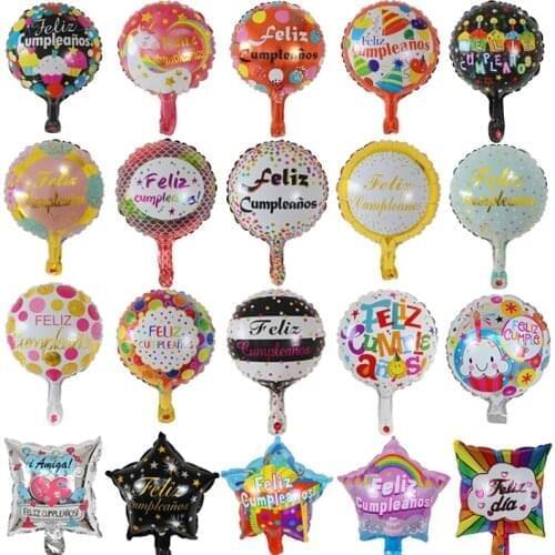 10pcs/Lot 10inch Feliz Cumpleanos Spanish Happy Birthday Balloons Round Mylar Balloon Birthday Party Decoration Kids Air Globos