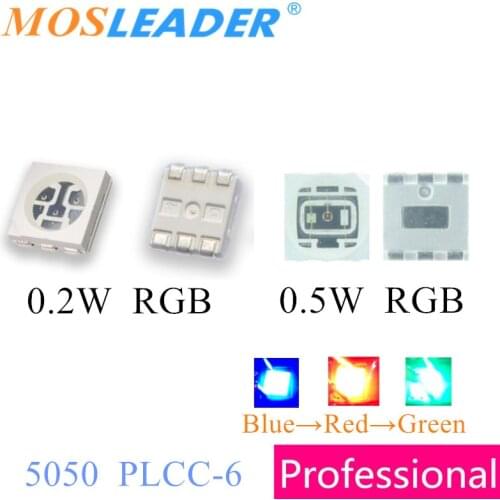 Mosleader 1000pcs 5050 Chip LED PLCC-6 RGB 0.2W 0.5W Blue Red Green Light Emitting Diode Chinese SMD LED Gap Positive Negative