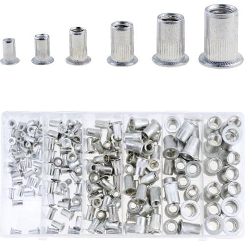 190PCS Rivet Nuts M3 M4 M5 M6 M8 M10 With Box Aluminum Alloy Flat Head Threaded Insert Nut Rivet Cap Set Threaded Nuts