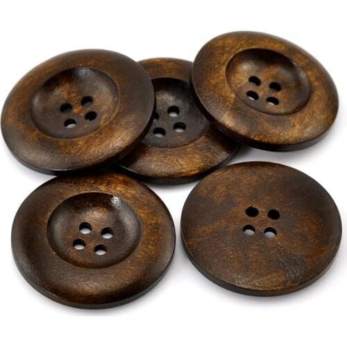 20 PCs Wood Sewing Buttons For Crafts Scrapbooking 4 Holes Round Dark Coffee Color Buttons Kids DIY Apparel 3.5cm(1 3/8") Dia