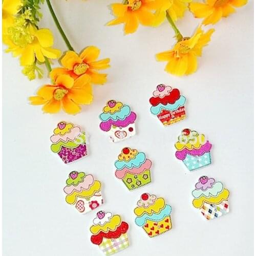 50pcs/pack 22*25mm Christmas Cake Buttons Mix Patterns Wooden Christmas Decorative Buttons 2-Hole Buttons Scrapbook