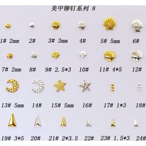 500pcs/bag New Japanese 3D Nail Art Decorations Alloy Mini Stud Rivet Kawaii Moon Star Shell Triangle DIY Nail Parts Supplies