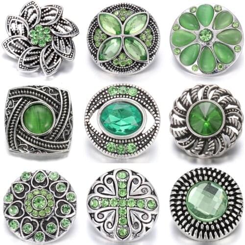 6pcs/lot New Snap Button Jewelry 18mm Snap Buttons Jewelry Metal Rhinestone Flower Buttons Fit 18mm Snap Bracelet Women Jewelry
