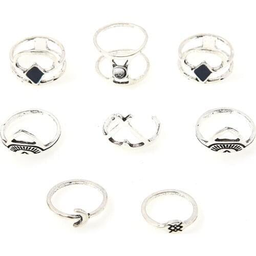 8Pcs/Set Vintage Evil Eye Line Rings Set Boho Fish Line Finger Jewelry for Women Men 2020 New Trend Gifts Wholesale