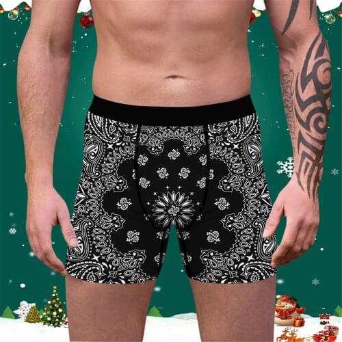 Sexy Boxer Mens Underwear Christmas Print Slim Underwear Men Breathable Sports Long Flat boxershorts men cueca masculina