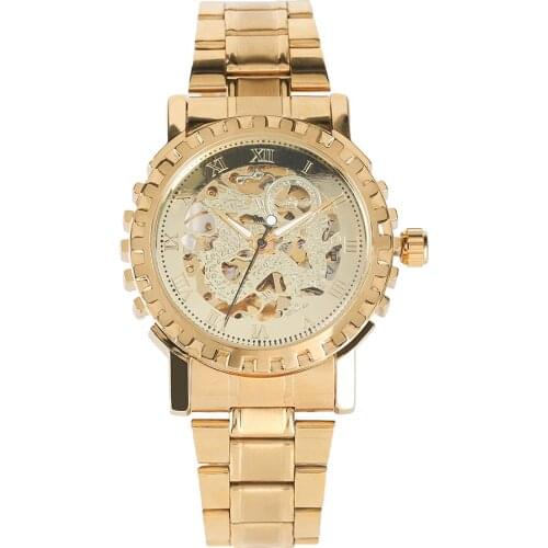 Mens Watch Automatic Mechanical Watches Classic Golden Dial Durable Golden Stainless Steel Strap Waterproof