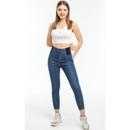 Diaves Woman Summer Fashion High Waist Street Wear Ankle height Skinny Blue Jeans
