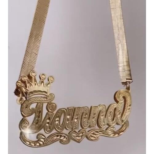 Double Layered 3D Necklace Custom Necklace Gold Plated Nameplate Personalized Necklaces Choker Women Figaro Chain Name Necklace