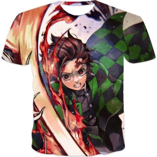 New Mens 3d T-shirt Demon Slayer Kimetsu No Yaiba Tanjirou Nezuko Anime Retro Color Full Body Print Man T Shirt Size Street Top