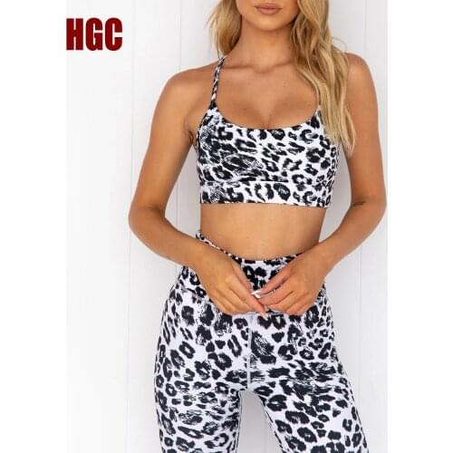 Yoga Set Women Gym Clothes 2Pcs Workout Sportwear Sport Bra And Short Push-up Running Elastic Leopard Print Fitness Suit HGC