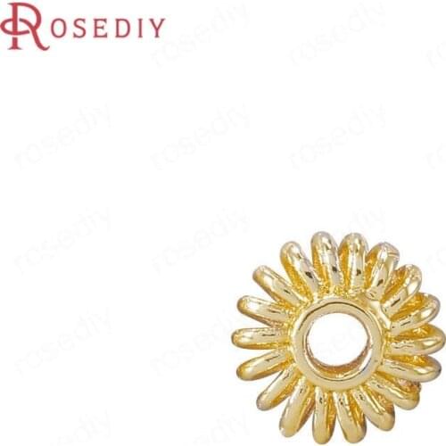 40539)6PCS 6x6MM Hole 2MM 24K Gold Color Brass Round piece Bracelets Spacer Beads Jewelry Making Supplies Diy Accessories