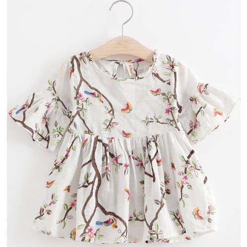 Summer Popular Childrens Clothing Girls' Children Shirt Bell-Sleeve Cotton Print Dress baby girl clothes