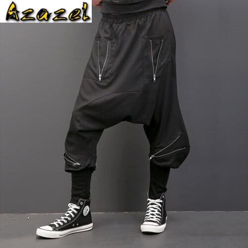 Hot 2020 Europe Tide Male Street Personality Zipper Large Crotch Harem Pants New Mens Casual Pants Hip Hop Men Skateboard Pants