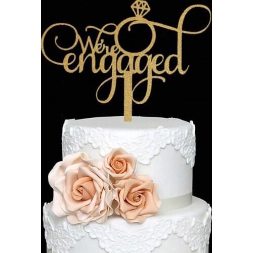 We're Engaged Cake Topper, Engagement, Bridal Shower, Wedding Bachelorette Party Decoration with Premium Gold Glitter