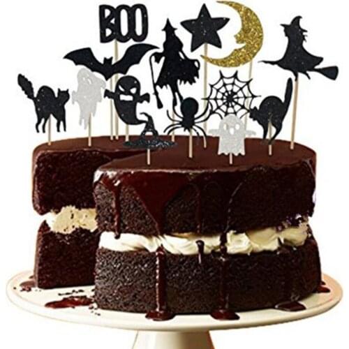Halloween Theme Party Cupcake Insert Sticker Combination Decorations For Halloween Holy Day Home Party Witch Spider