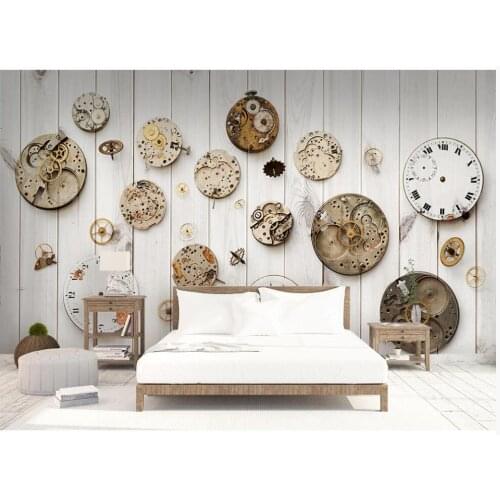 Custom mural on the wall photo wallpaper 3d Vintage clock wood grain background room home decor Wallpaper for walls in rolls