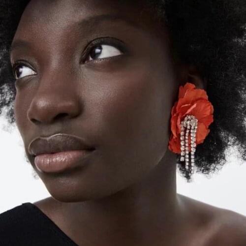 JIJIAWENHUA New Acrylic Cloth Floral Tassel Draping Womens Earrings Dinner Party Wedding Fashion Jewelry Accessories