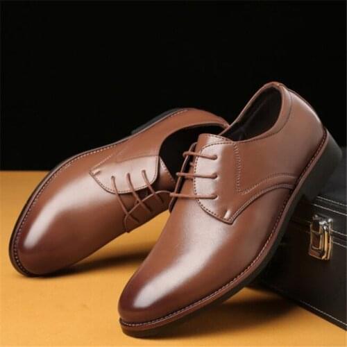 New mens formal shoes fashion leather shallow mouth lace-up non-sliplightweight and comfortable casual shoesNew mens shoes