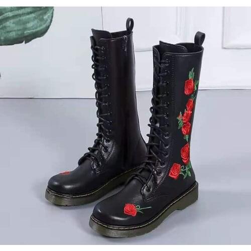 Autumn Winter Rain Boots New Women Shoes Knee High Boots PU PlatformThicken High Boots Retro Knight Boots Low-heeled Botas