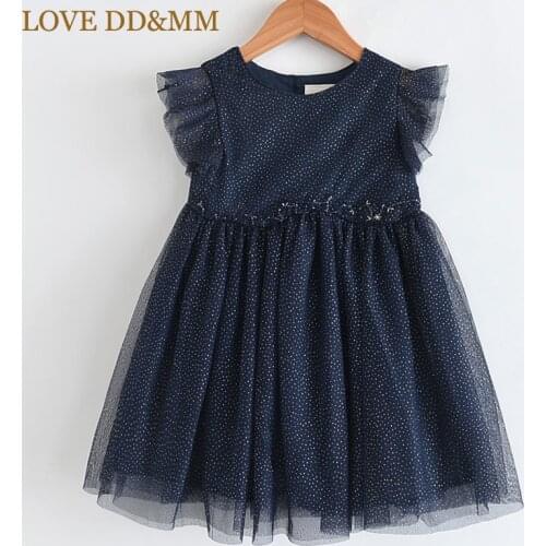 LOVE DD&MM Girls Dresses 2021 Summer New Childrens Wear Girls Sweet Lace Dot Fluffy Round Neck Fly Sleeve Dress
