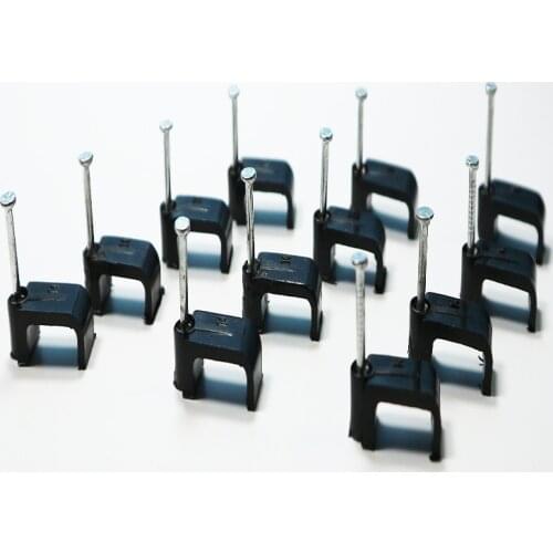 Freeshipping 100pcs/lot Flat nail Cable clamp Clips 4 5 6 7 8 9 10 12 14 mm For Wire Plastic black With Fixing Nails