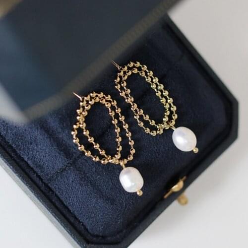 Natural fresh water pearl soft pearl chain earring earrings temperament fashion titanium steel plating gold color retention