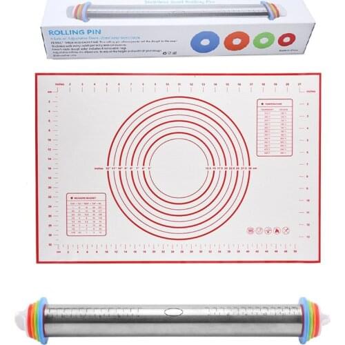 Stainless Steel Rolling Pins Silicone Baking Pastry Mat Kitchen Bakeware Tools for Baking Dough Pizza Pie Pastries Pasta Cookies