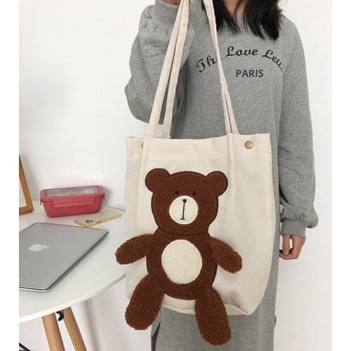 Bolsa Feminina Torebki Damskie Cute Plush Bear Shoulder Bag For Women Corduroy Women Bag Sac Main Femme Tote Bag Women Handbag