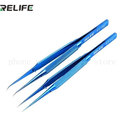 RELIFE RT-11C/15C Titanium alloy ultra-precision tweezers Maintenance Tools Industrial Curved Straight Tweezers Repair Tools