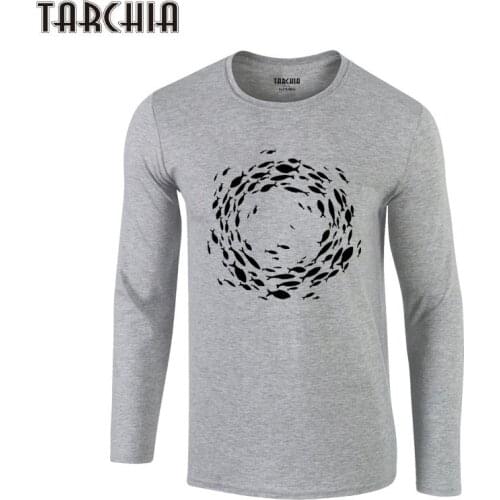 TARCHIA 2021 T-Shirt New Cotton Tops Men School Of Fish Tee Long Sleeve Fun Autumn Print Shirt Homme Slim Fit Brand Mens