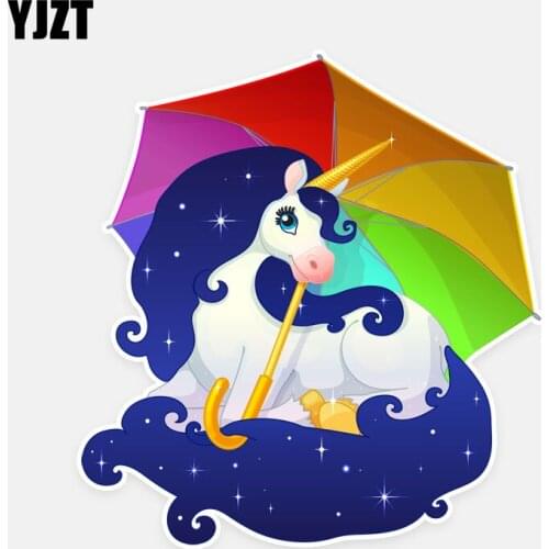YJZT 13CM*14CM Funny A Pony With A Rainbow Umbrella PVC Waterproof Decal Car Sticker 5-0795