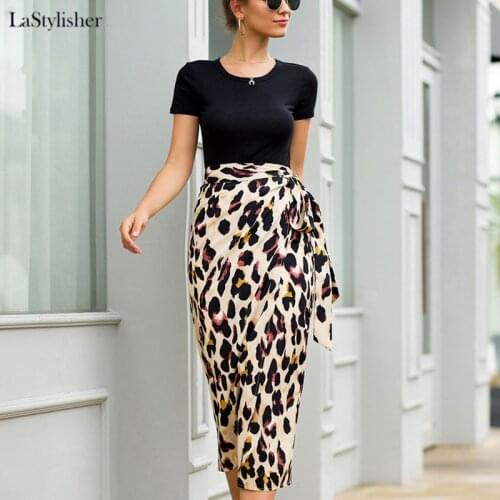 Sashes Split Women Sexy Skirt High Waist Bodycon Party Fashion Plus Size Leopard Skirt Ladies Elegant Midi Skirts Womens Clothes