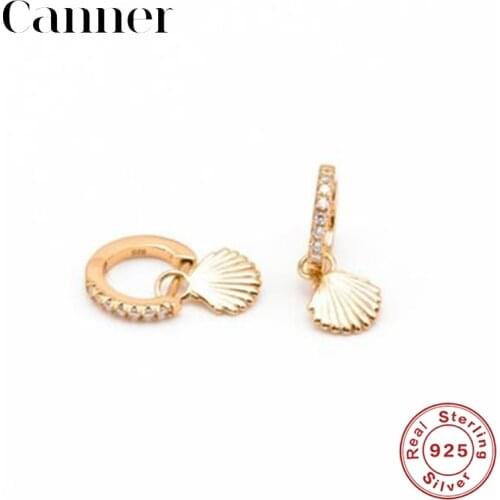 Sweet Cute Small shell Hoop Earrings 925 Sterling Silver Crystal Women Earrings Party Ear Jewelry warehouse